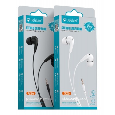 CELEBRAT earphones με μικρόφωνο G26, 3.5mm, 1.2m, λευκά CELEBRAT earphones με μικρόφωνο G26, 3.5mm, 1.2m, λευκά