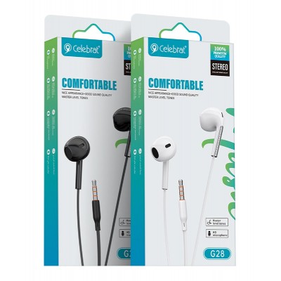 CELEBRAT earphones με μικρόφωνο G28, 3.5mm σύνδεση, Φ10mm, 1.2m, λευκά CELEBRAT earphones με μικρόφωνο G28, 3.5mm σύνδεση, Φ10mm, 1.2m, λευκά