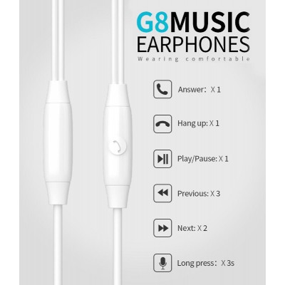 CELEBRAT earphones με μικρόφωνο G8, 3.5mm, 1.2m, λευκά CELEBRAT earphones με μικρόφωνο G8, 3.5mm, 1.2m, λευκά