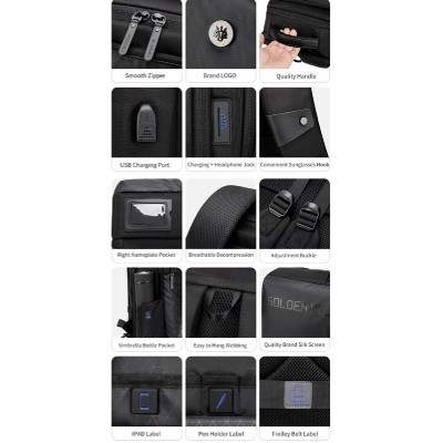 GOLDEN WOLF τσάντα πλάτης GB00399, με θήκη laptop 15.6 GOLDEN WOLF τσάντα πλάτης GB00399, με θήκη laptop 15.6