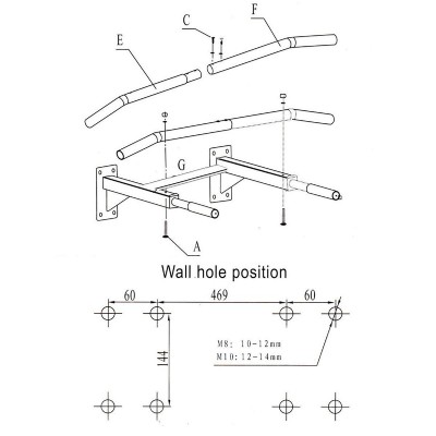 Μονόζυγο τοίχου GYM-0016, 50x93cm Μονόζυγο τοίχου GYM-0016, 50x93cm