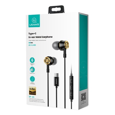 USAMS earphones με μικρόφωνο US-SJ482, Type-C, 10mm, 1.2m, μαύρα USAMS earphones με μικρόφωνο US-SJ482, Type-C, 10mm, 1.2m, μαύρα