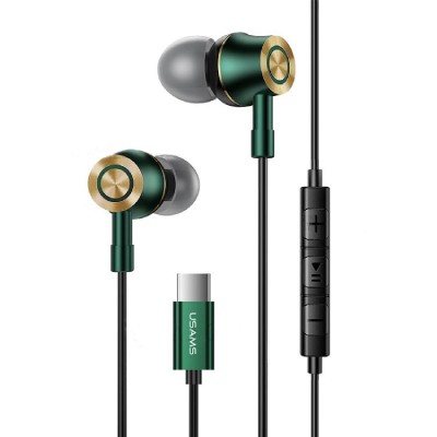 USAMS earphones με μικρόφωνο US-SJ482, Type-C, 10mm, 1.2m, πράσινα USAMS earphones με μικρόφωνο US-SJ482, Type-C, 10mm, 1.2m, πράσινα