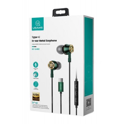 USAMS earphones με μικρόφωνο US-SJ482, Type-C, 10mm, 1.2m, πράσινα USAMS earphones με μικρόφωνο US-SJ482, Type-C, 10mm, 1.2m, πράσινα