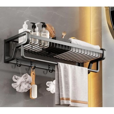 HOME USE κρεμάστρα με ράφι HUH-0164, μεταλλική 57x22x13cm, μαύρη HOME USE κρεμάστρα με ράφι HUH-0164, μεταλλική 57x22x13cm, μαύρη