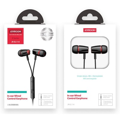 JOYROOM earphones με μικρόφωνο JR-EL114, 3.5mm, 1.2m, μαύρα JOYROOM earphones με μικρόφωνο JR-EL114, 3.5mm, 1.2m, μαύρα