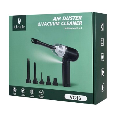 KINZIR 2 σε 1 σκουπάκι χειρός & air duster VC16, LED, 90W 7500mAh, μαύρο KINZIR 2 σε 1 σκουπάκι χειρός & air duster VC16, LED, 90W 7500mAh, μαύρο