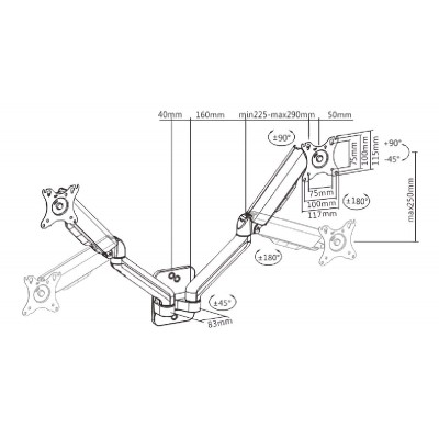 BRATECK επιτοίχια βάση LDA32-112, για 2 οθόνες 17 BRATECK επιτοίχια βάση LDA32-112, για 2 οθόνες 17
