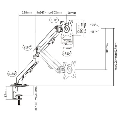 BRATECK βάση γραφείου LDT45-C012 για οθόνη 17"-27", έως 7kg BRATECK βάση γραφείου LDT45-C012 για οθόνη 17"-27", έως 7kg