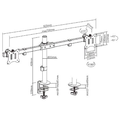 BRATECK βάση γραφείου LDT57-C02 για 2 οθόνες 17"-32", έως 9kg ανά οθόνη BRATECK βάση γραφείου LDT57-C02 για 2 οθόνες 17"-32", έως 9kg ανά οθόνη