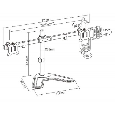 BRATECK βάση γραφείου LDT57-T02 για 2 οθόνες 17"-32", έως 9kg ανά οθόνη BRATECK βάση γραφείου LDT57-T02 για 2 οθόνες 17"-32", έως 9kg ανά οθόνη