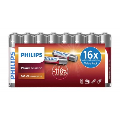 PHILIPS Power αλκαλικές μπαταρίες LR03P16F/10, AAA LR03 1.5V, 16τμχ PHILIPS Power αλκαλικές μπαταρίες LR03P16F/10, AAA LR03 1.5V, 16τμχ