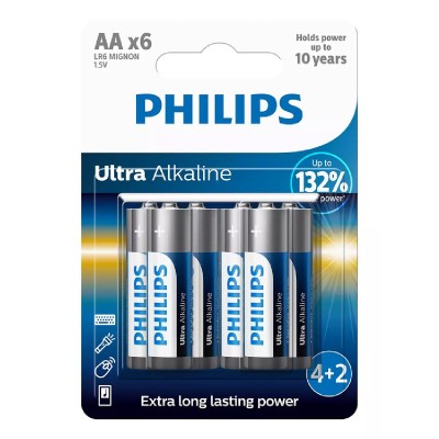 PHILIPS Ultra αλκαλικές μπαταρίες LR6E6BP/10, AA LR6 1.5V, 6τμχ PHILIPS Ultra αλκαλικές μπαταρίες LR6E6BP/10, AA LR6 1.5V, 6τμχ