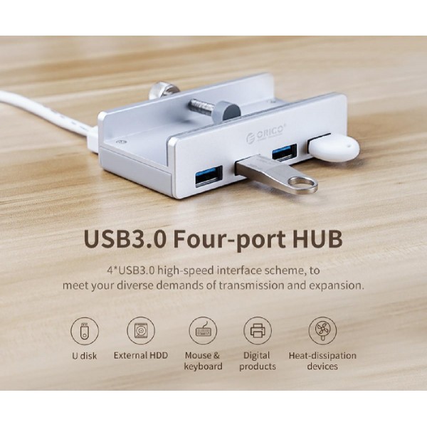ORICO hub με κλιπ MH4PU-SV-BP, 4 ports, USB 3.0, ασημί