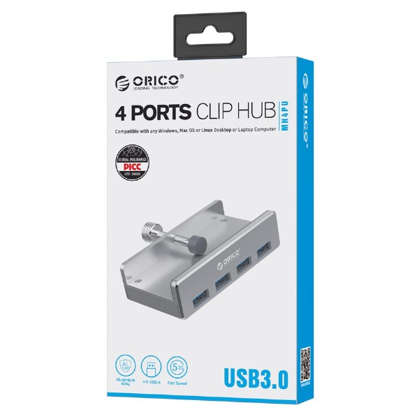 ORICO hub με κλιπ MH4PU-SV-BP, 4 ports, USB 3.0, ασημί