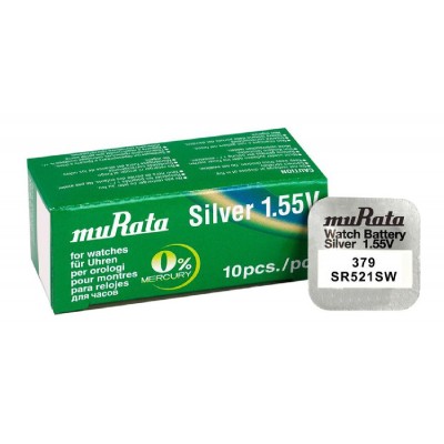 MURATA μπαταρία Silver Oxide για ρολόγια SR521SW, 1.55V, No379, 10τμχ MURATA μπαταρία Silver Oxide για ρολόγια SR521SW, 1.55V, No379, 10τμχ