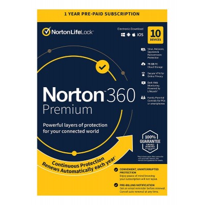 NORTON Antivirus 360 Premium ESD, 10 συσκευές, 75GB cloud, 1 έτος NORTON Antivirus 360 Premium ESD, 10 συσκευές, 75GB cloud, 1 έτος