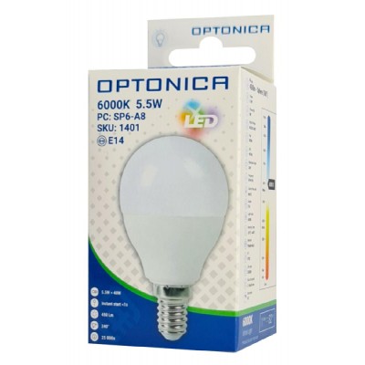 OPTONICA LED λάμπα G45 1401, 5.5W, 6000K, E14, 450lm OPTONICA LED λάμπα G45 1401, 5.5W, 6000K, E14, 450lm
