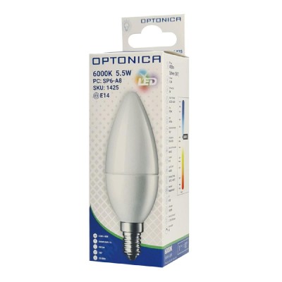 OPTONICA LED λάμπα C37 1425, 5.5W, 6000K, E14, 450lm OPTONICA LED λάμπα C37 1425, 5.5W, 6000K, E14, 450lm
