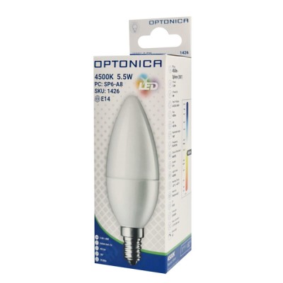 OPTONICA LED λάμπα candle C37 1426, 5,5W, 4500K, E14, 450lm OPTONICA LED λάμπα candle C37 1426, 5,5W, 4500K, E14, 450lm