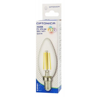 OPTONICA LED Λάμπα Candle C35 Filament 1471, 4W, 4500K, E14, 400LM OPTONICA LED Λάμπα Candle C35 Filament 1471, 4W, 4500K, E14, 400LM