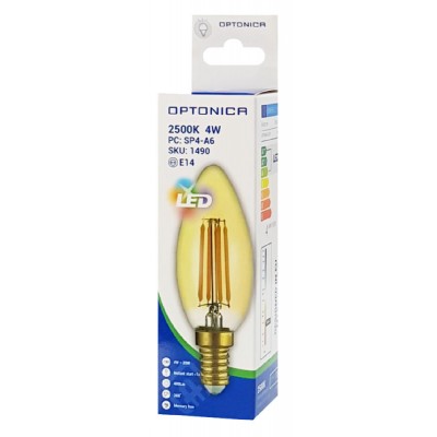 OPTONICA LED Λάμπα Candle C35 Filament 1490, 4W, 2500K, E14, 400LM OPTONICA LED Λάμπα Candle C35 Filament 1490, 4W, 2500K, E14, 400LM