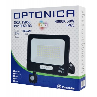 OPTONICA LED προβολέας 15858 με αισθητήρα κίνησης, 50W, 4000K, IP65 OPTONICA LED προβολέας 15858 με αισθητήρα κίνησης, 50W, 4000K, IP65