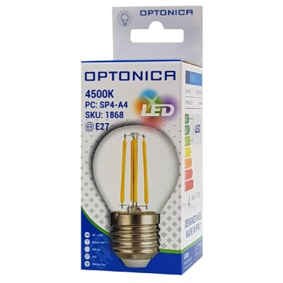 OPTONICA LED Λάμπα G45 Filament 1868, 4W, 4500K, E27, 400LM OPTONICA LED Λάμπα G45 Filament 1868, 4W, 4500K, E27, 400LM