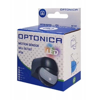 OPTONICA αισθητήρας κίνησης 7307, 180°, 12m, IP54, μαύρος OPTONICA αισθητήρας κίνησης 7307, 180°, 12m, IP54, μαύρος