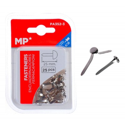 MP διχαλωτοί συνδετήρες PA352-3, μεταλλικοί, 25mm, ασημί, 25τμχ MP διχαλωτοί συνδετήρες PA352-3, μεταλλικοί, 25mm, ασημί, 25τμχ