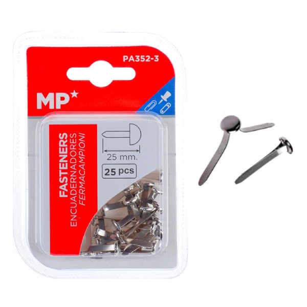 MP διχαλωτοί συνδετήρες PA352-3, μεταλλικοί, 25mm, ασημί, 25τμχ MP διχαλωτοί συνδετήρες PA352-3, μεταλλικοί, 25mm, ασημί, 25τμχ
