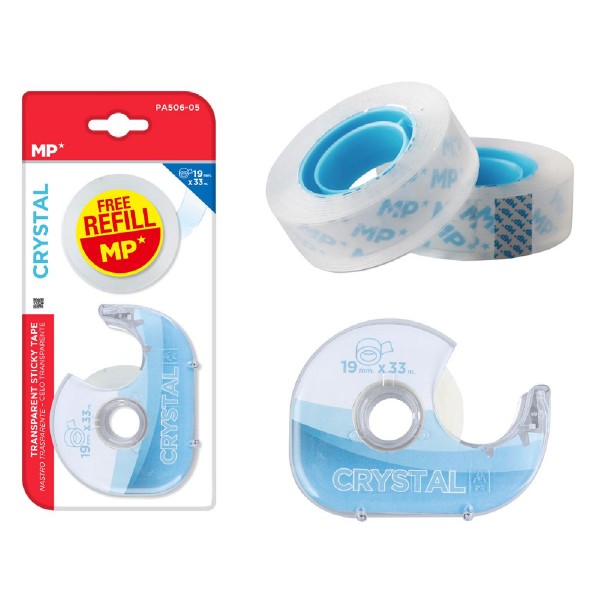 MP βάση και 2x κολλητικές ταινίες Crystal PA506-05, 19mm, 33m, διάφανη MP βάση και 2x κολλητικές ταινίες Crystal PA506-05, 19mm, 33m, διάφανη