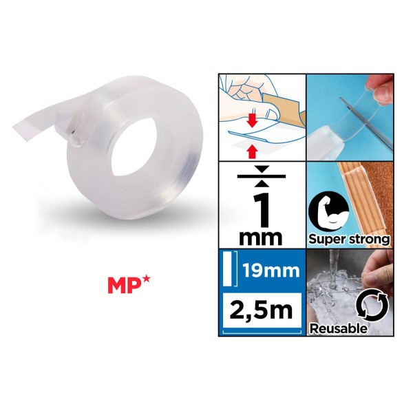 MP κολλητική ταινία διπλής όψεως PA524-02, nano gel, 19mm x 2.5m, διάφανη MP κολλητική ταινία διπλής όψεως PA524-02, nano gel, 19mm x 2.5m, διάφανη