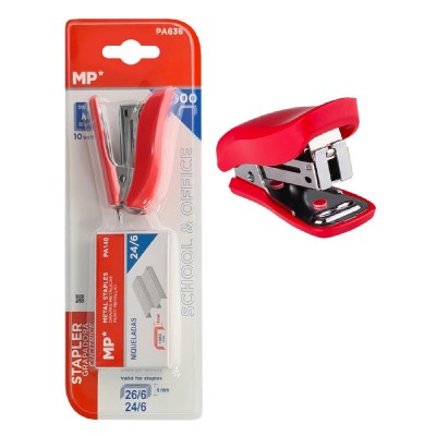 MP mini συρραπτικό με ανταλλακτικά PA636, 24/6-26/6, 10 φύλλα, κόκκινο MP mini συρραπτικό με ανταλλακτικά PA636, 24/6-26/6, 10 φύλλα, κόκκινο