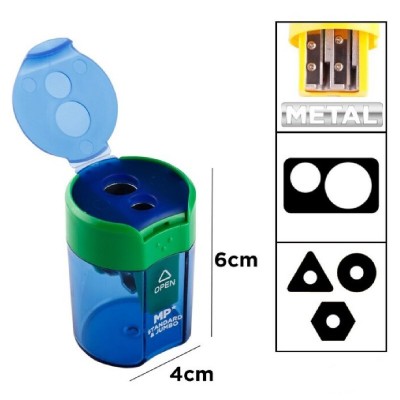 MP ξύστρα μολυβιών με κάδο PA834, 4x6cm, μπλε ή πράσινο, 1τμχ MP ξύστρα μολυβιών με κάδο PA834, 4x6cm, μπλε ή πράσινο, 1τμχ