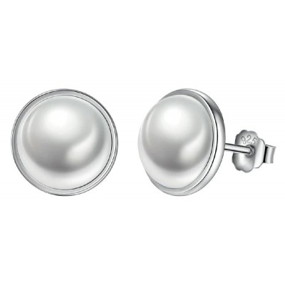 BAMOER σκουλαρίκια καρφωτά PAS489 με λευκή πέρλα, ασήμι 925, ασημί BAMOER σκουλαρίκια καρφωτά PAS489 με λευκή πέρλα, ασήμι 925, ασημί