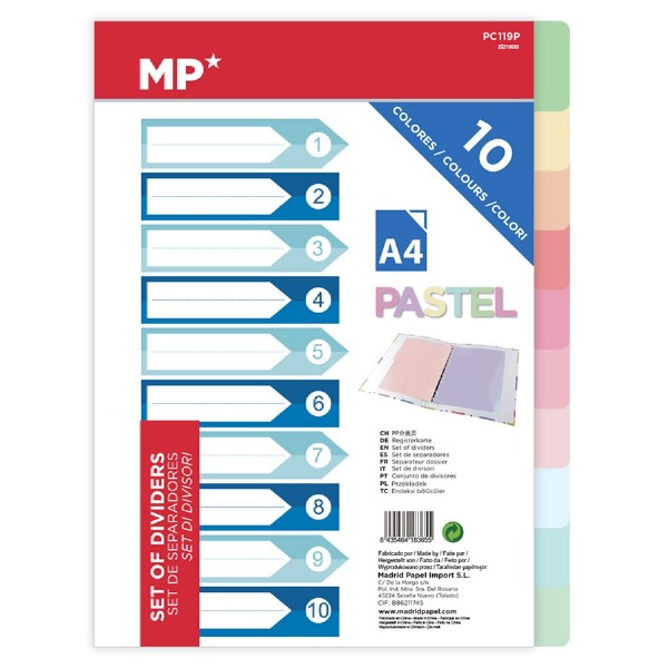 MP χρωματιστά διαχωριστικά φύλλα A4 PC119P, πλαστικά, 10τμχ MP χρωματιστά διαχωριστικά φύλλα A4 PC119P, πλαστικά, 10τμχ