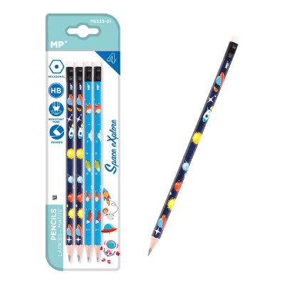 MP ξύλινα μολύβια Space Explore PE335-01 με γόμα, εξάγωνα, HB, 4τμχ MP ξύλινα μολύβια Space Explore PE335-01 με γόμα, εξάγωνα, HB, 4τμχ