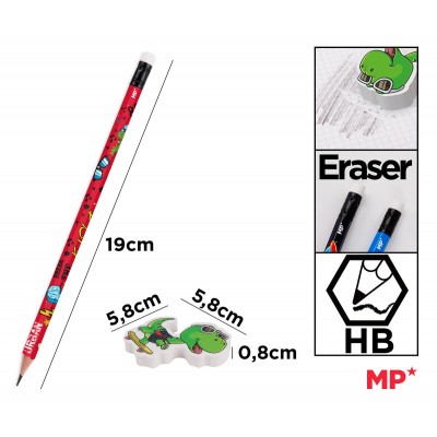 MP σετ ξύλινα μολύβια & γόμα Kid Skate PE356-03, εξάγωνα, HB, 5τμχ MP σετ ξύλινα μολύβια & γόμα Kid Skate PE356-03, εξάγωνα, HB, 5τμχ