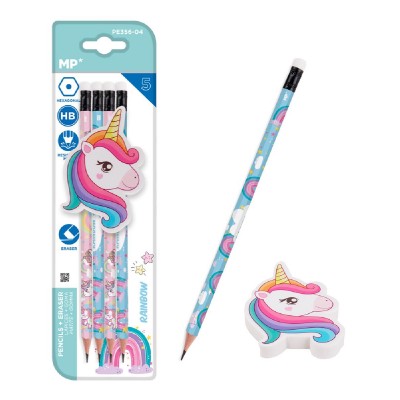 MP σετ ξύλινα μολύβια & γόμα Rainbow PE356-04, εξάγωνα, HB, 5τμχ MP σετ ξύλινα μολύβια & γόμα Rainbow PE356-04, εξάγωνα, HB, 5τμχ