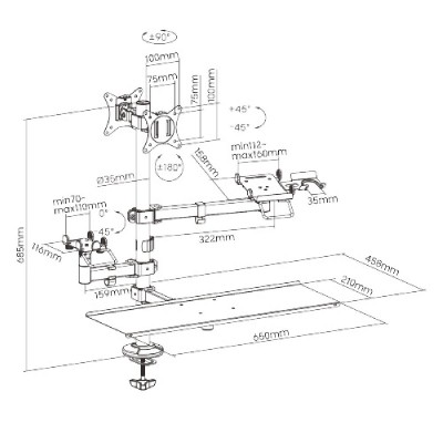 BRATECK βάση γραφείου PMM-02LD για 2x οθόνες 17"-32"/POS/πληκτρολόγιο BRATECK βάση γραφείου PMM-02LD για 2x οθόνες 17"-32"/POS/πληκτρολόγιο