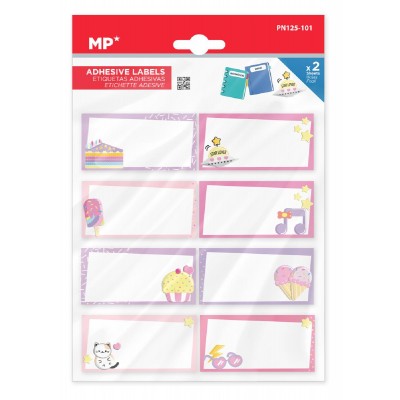 MP αυτοκόλλητες ετικέτες τετραδίων PN125-101, 65x32mm, 8 σχέδια, 16τμχ MP αυτοκόλλητες ετικέτες τετραδίων PN125-101, 65x32mm, 8 σχέδια, 16τμχ