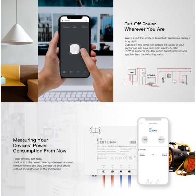SONOFF smart διακόπτης παρακολούθησης ισχύος POWR3, WiFi, 25A, λευκός SONOFF smart διακόπτης παρακολούθησης ισχύος POWR3, WiFi, 25A, λευκός