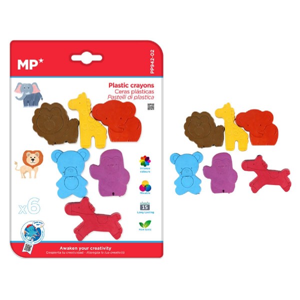 MP χρωματιστές κηρομπογιές PP942-02 με σχήμα ζωάκια, 6τμχ MP χρωματιστές κηρομπογιές PP942-02 με σχήμα ζωάκια, 6τμχ