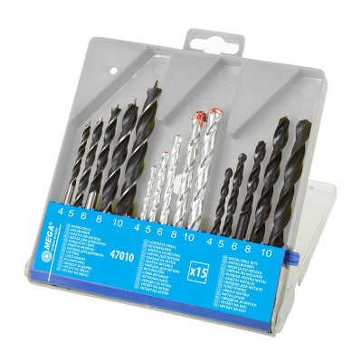 MEGA σετ τρυπάνια 47010 για σίδηρο/ξύλο/μπετόν, 4-10mm, 15τμχ MEGA σετ τρυπάνια 47010 για σίδηρο/ξύλο/μπετόν, 4-10mm, 15τμχ