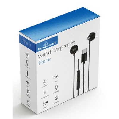 POWERTECH earphones με μικρόφωνο Prime, USB-C, 1.2m, μαύρα POWERTECH earphones με μικρόφωνο Prime, USB-C, 1.2m, μαύρα