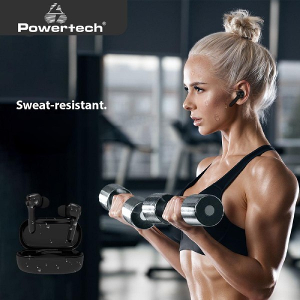 POWERTECH earphones με θήκη φόρτισης Shell, True Wireless, μαύρα