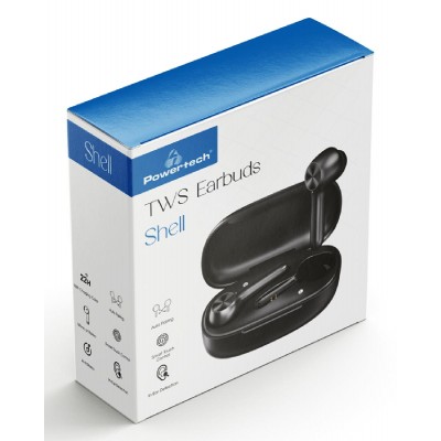 POWERTECH earphones με θήκη φόρτισης Shell, True Wireless, μαύρα POWERTECH earphones με θήκη φόρτισης Shell, True Wireless, μαύρα