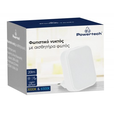 POWERTECH φωτιστικό νυκτός PT-1045 με αισθητήρα φωτός, 3000K/6500K, 20lm POWERTECH φωτιστικό νυκτός PT-1045 με αισθητήρα φωτός, 3000K/6500K, 20lm