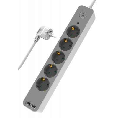 POWERTECH πολύπριζο ασφαλείας PT-1059 5x schuko/2x USB, 16A, 1.4m, λευκό POWERTECH πολύπριζο ασφαλείας PT-1059 5x schuko/2x USB, 16A, 1.4m, λευκό